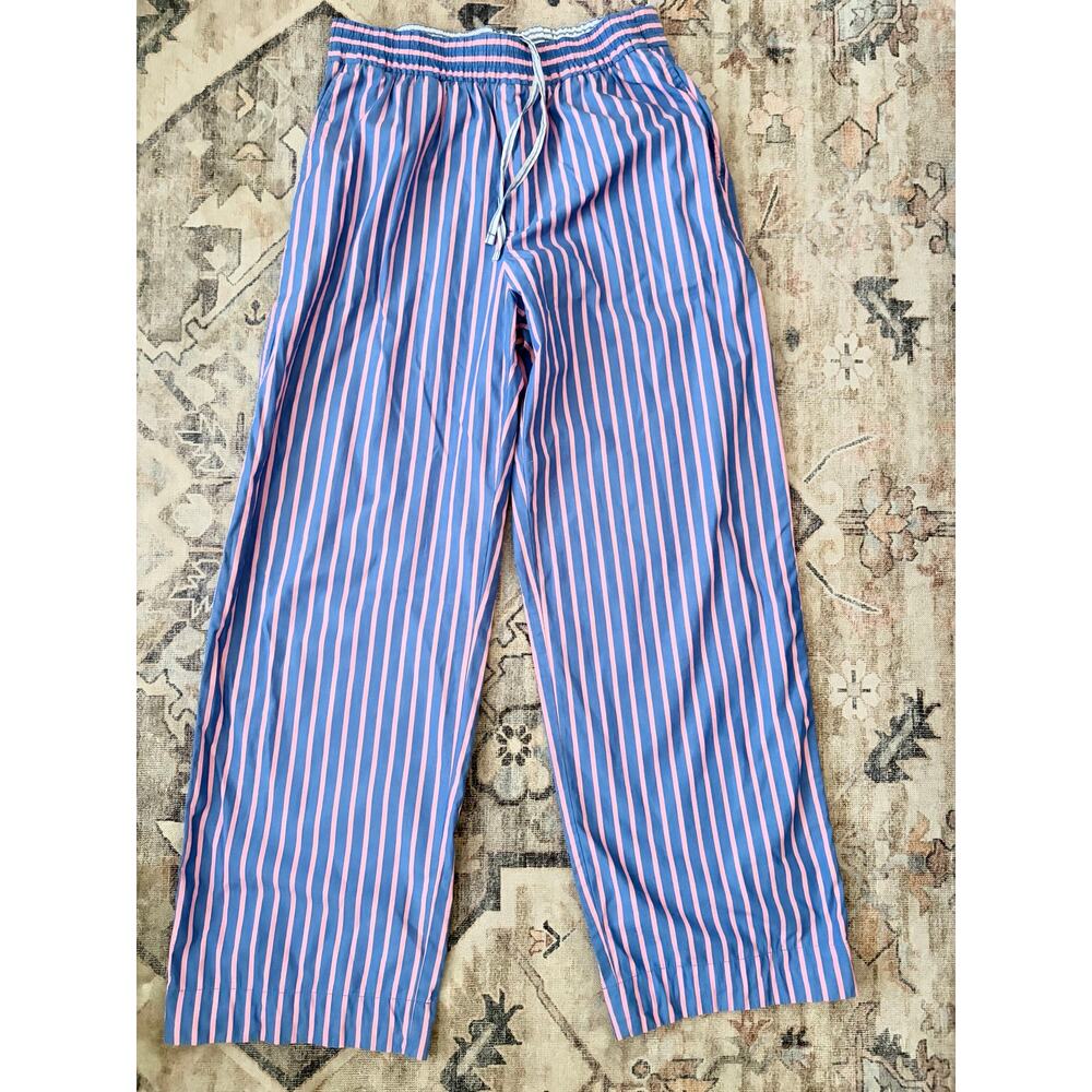 GAP Wide Leg Easy Pants Womens Small Pink Blue Stripe Pull On Drawstring